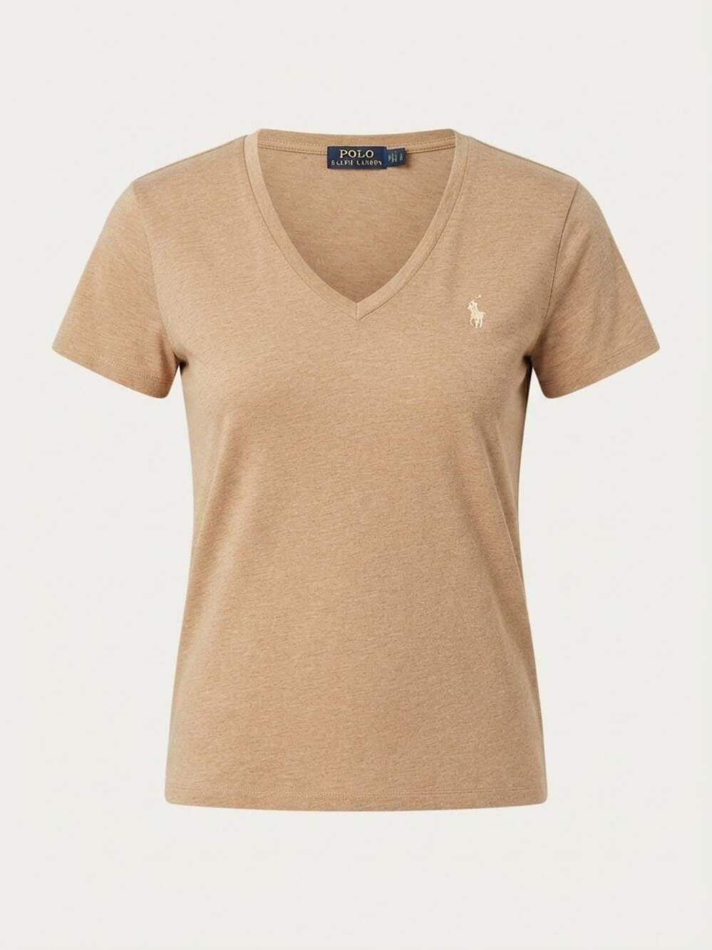 Polo Ralph Lauren Women's V-Neck Jersey T-Shirt Size M Heather Camel medium
